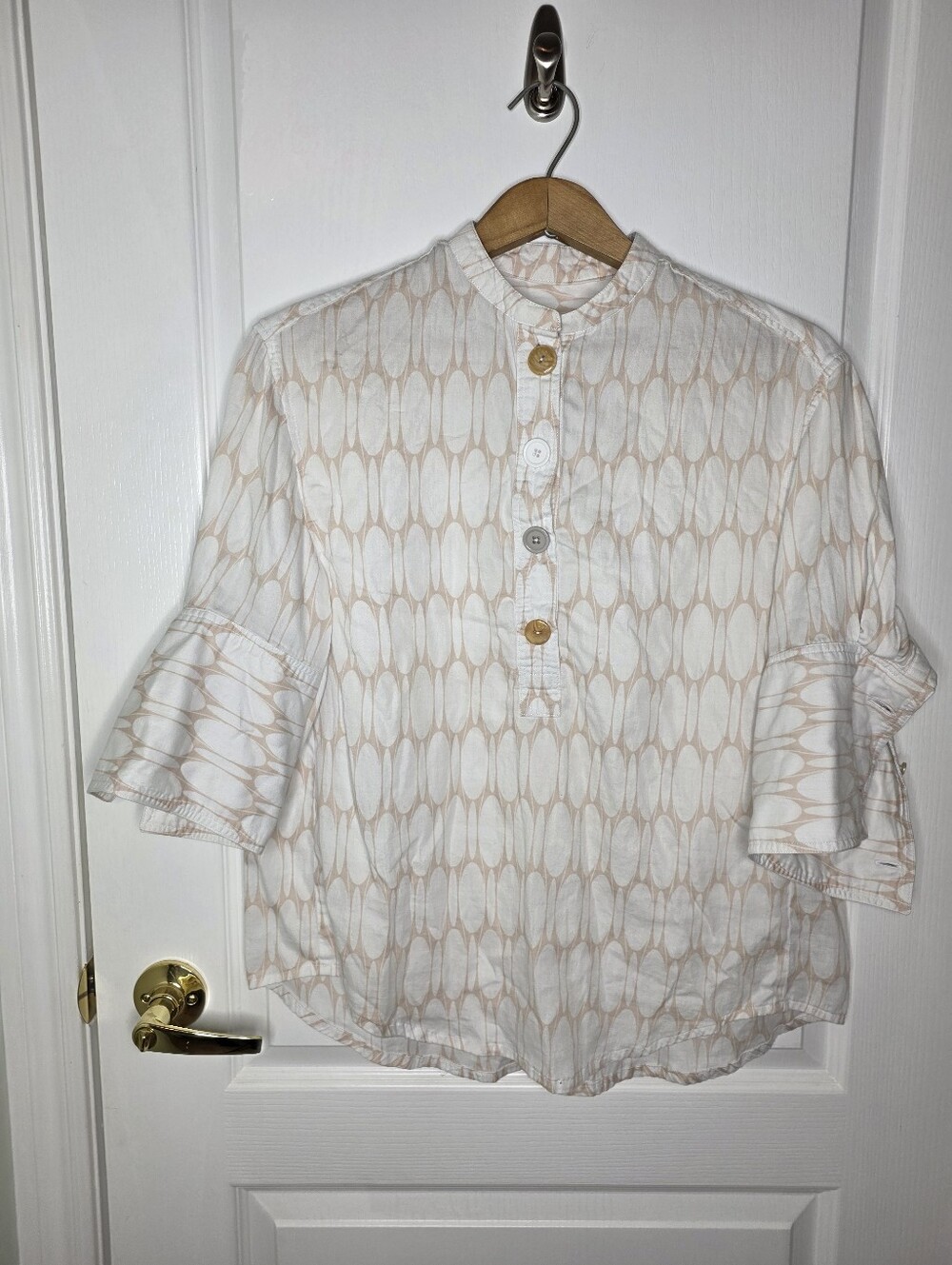 Vintage Cotton Ivory & Beige Patterned Boho Blouse